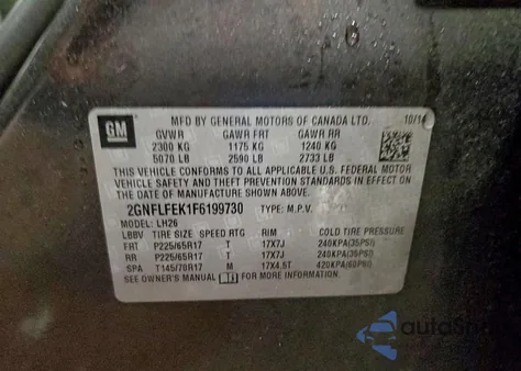 2015 Chevrolet Equinox Lt z USA, uszkodzony, nr VIN 2GNFLFEK1F6199730